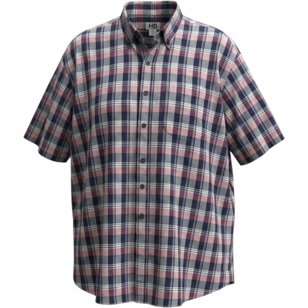 HB Mens 3XLT Plaid Short Sleeve Button Down Shirt Navy Pink Tall 3XL